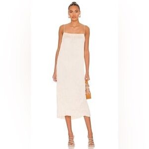 Revolve Weekend Stories Dione Midi Dress in Porcelain Satin Pleated Size Small